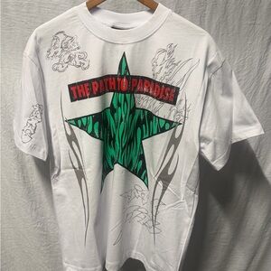 Hellstar White Tee with Green Star and Red Text